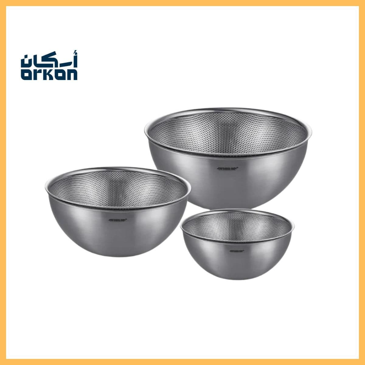 Arshia Stainless Steel Colander with Mixing Bowls 6 Pieces Size 19-22-25 cm
