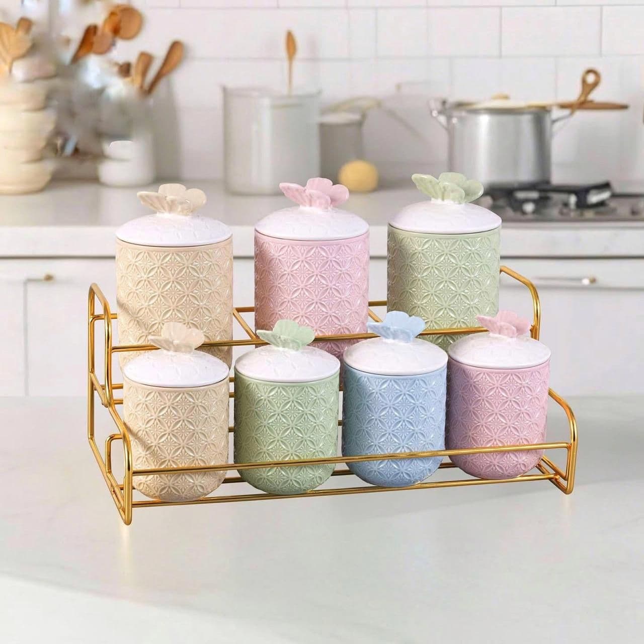 Spice Set on Golden Steel Holder (7 Pieces)